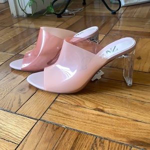 NWT Pink Zara Mules with lucite heel-size 41/US10
